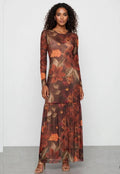 Vestido Longo Floral Marrom Terraco
