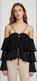 - Blusa Preta Boho com Amarração